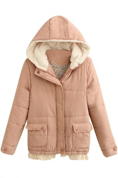 Oasap Cute Lace Paneled Elastic Hem Hooded Coat