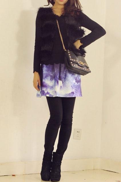 Oasap Galaxy Print A-line Skirt