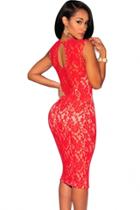 Oasap Red Fashion Lace Knee-length Dress
