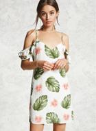 Oasap V Neck Leaf Print Off Shoulder Dress