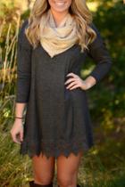 Oasap Deep Gray Crochet Lace Hem Trapeze Dress