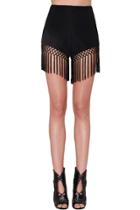 Oasap Chic Black Crochet Lace Tasseled Paneled High Waist Shorts
