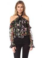 Oasap Halter Off Shoulder Long Sleeve Floral Printed Blouse