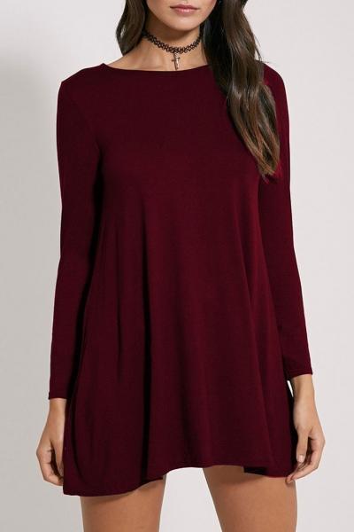 Oasap Classic Round Neck Stretch Knit Trapeze Dress