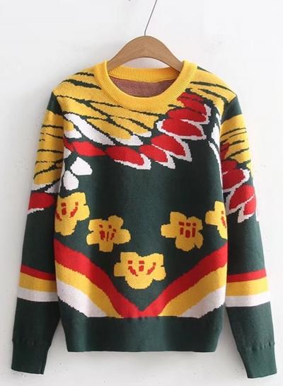 Oasap Round Neck Color Splicing Sweater