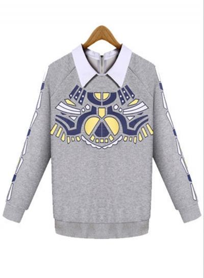 Oasap Turn Down Collar Long Sleeve Sweatshirts
