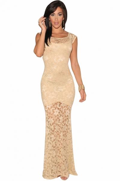 Oasap Ivory Sexy Lined Long Lace Evening Dress
