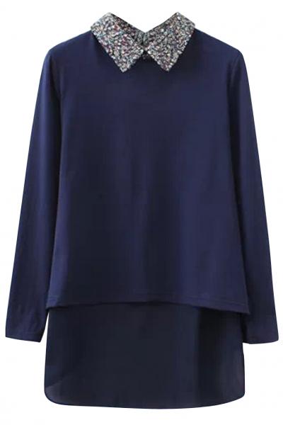 Oasap Floral Peter Pan Collar High-low Blouse