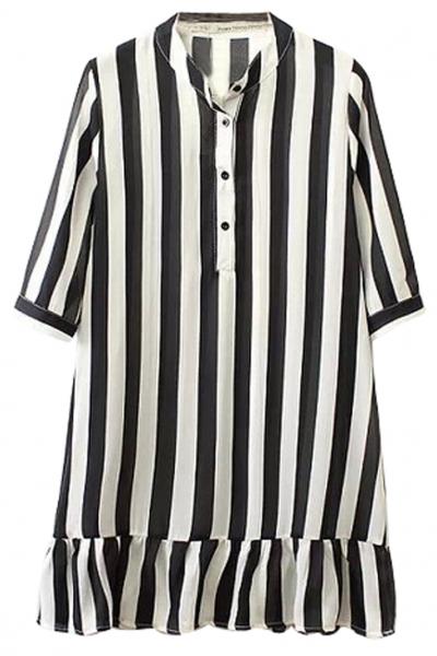 Oasap Vertical Stripes Print Flounce Dress