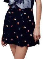 Oasap Women Floral Print Pleated High Waist A-line Skirt