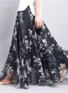 Oasap Bohemian High Waist Foral Print Long Chiffon Skirt