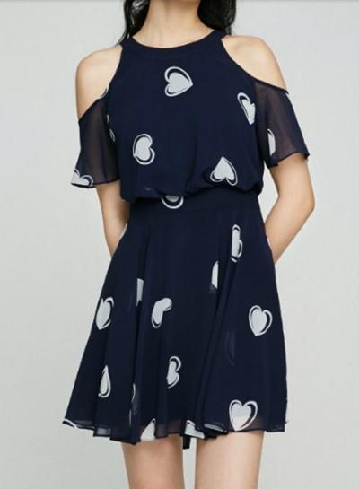 Oasap Off Shoulder Short Sleeve Chiffon Dress