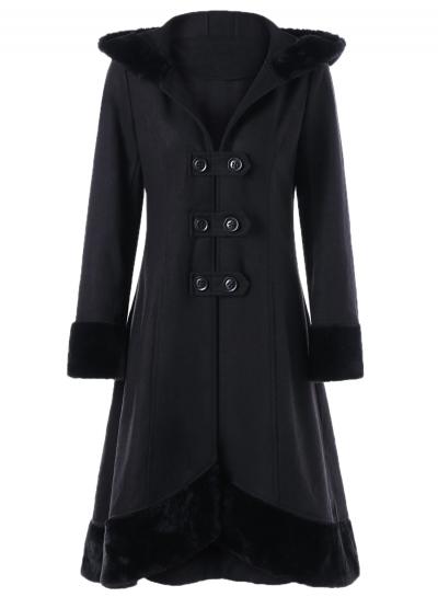Oasap Furry Collar Long Sleeve Solid Color Double Breasted Coat
