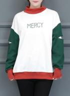 Oasap Letter Prined Color Block Cutout Sleeve Sweatshirt
