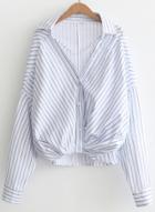 Oasap Turn Down Collar Long Sleeve Striped Button Down Shirt