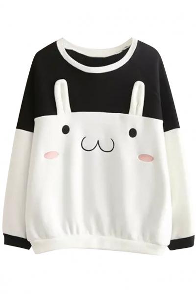 Oasap Cute Cartoon Rabbit Pattern Colorblock Sweatshirt