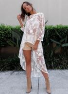 Oasap Round Neck Long Sleeve High Low Mesh Dress