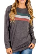 Oasap Round Neck Long Sleeve Striped Splicing Sweatshirt