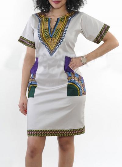 Oasap Casual Short Sleeve Tribal Print Pullover Dress