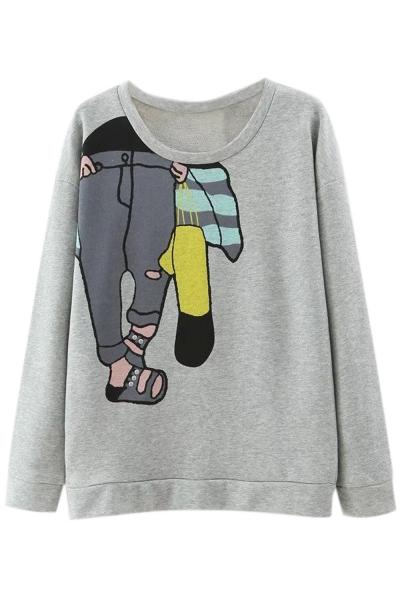 Oasap Novelty Cartoon Printed Round Neck Long Sleeve Sweatshirt