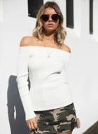 Oasap Off Shoulder Long Sleeve Slim Fit Knit Sweater