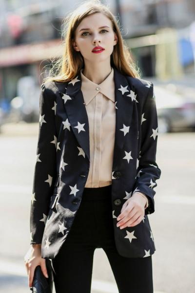 Oasap Fashion Star Ptinted Long Sleeve Blazer