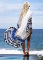 Oasap Printed Cover-up Beachwear Long Chiffon Cardigan