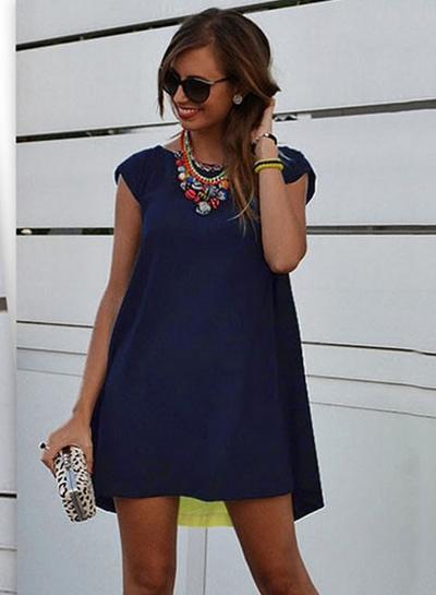 Oasap Cap Sleeve Color Block Mini Chiffon Dress