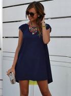 Oasap Cap Sleeve Color Block Mini Chiffon Dress