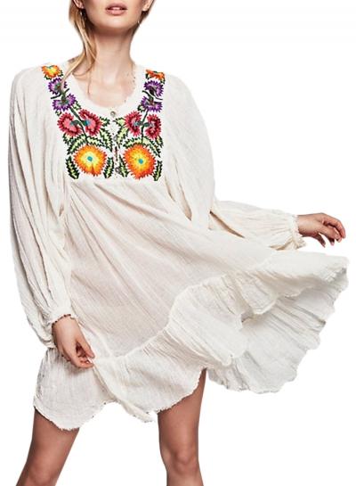 Oasap Women's Floral Embroidery Print Asymmetric Hem Dress