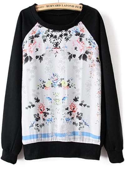 Oasap Basic Floral Trim Sweatshirts