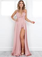 Oasap V Neck Sleeveless Backless Solid Color Slit Dress