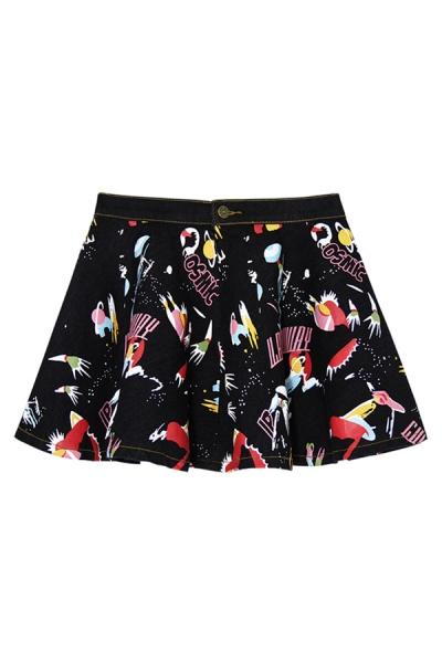 Oasap Color Block Cartoon Print Skirt