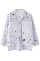 Oasap Women Color Block Striped High Low Button Down Shirt