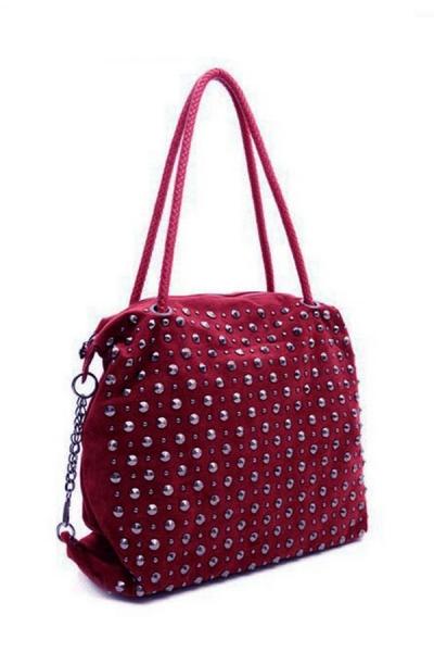 Oasap Riveted Suede Shoulder Bag