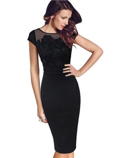 Oasap Cap Sleeve Floral Lace Bodycon Party Dress