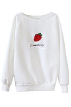 Oasap Strawberry Pattern Embroidery Fleece Cozy Sweatshirt For Women