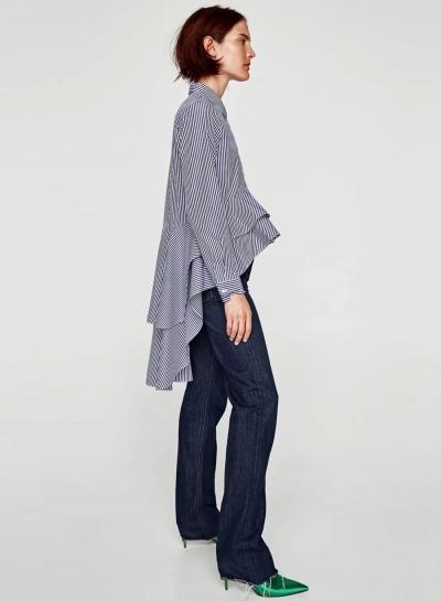 Oasap Casual Stripe Button Down Irregular Shirt