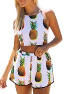 Oasap Women's Pineapple Graphic Backless Crop Top Shorts Matching Set