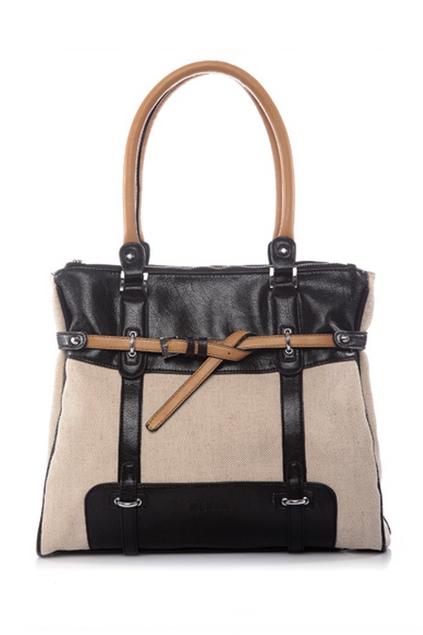 Oasap Contrast Colored Linen And Pu Handbag