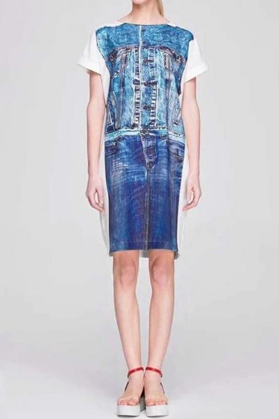 Oasap Gorgeous Printed Short Sleeve Mini Dress