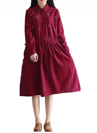 Oasap Women's Cartoon Graphic Drawstring Waist Corduroy Dress
