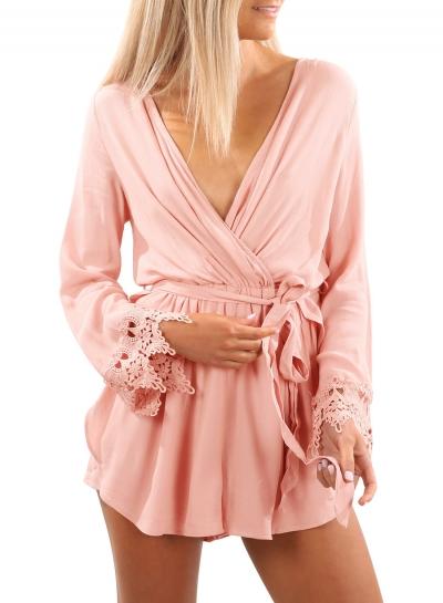 Oasap Fashion Cross V Neck Lace Wrist Cuff Romper