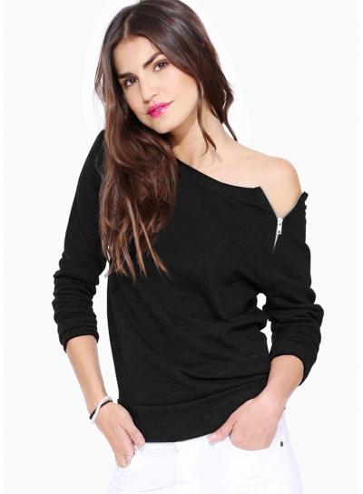 Oasap One Shoulder Long Sleeve Solid Sweatshirts