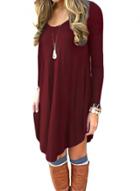 Oasap Solid Long Sleeve Casual Loose Irregular T-shirt Dress