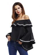 Oasap Slash Neck Flounce Sleeve Solid Color Tee Shirt