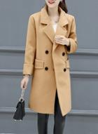 Oasap Turn Down Collar Long Sleeve Solid Color Wool Coat