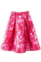 Oasap Chic Rose Print Zip Back Midi Skirt