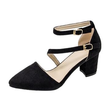 Oasap Cross Buckle Strap Block Heels Solid Pumps