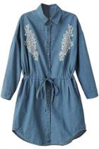 Oasap Blue Wash Denim Drawstring Mini Dress